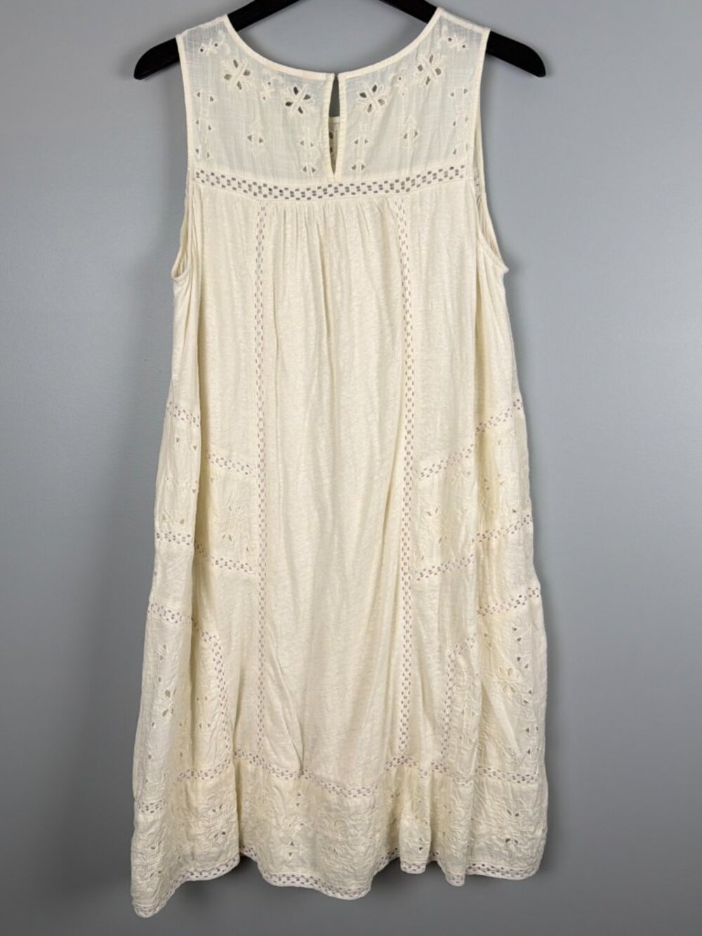 Lucky Brand Dress Women 1X Ivory Eyelet Linen Blend Beach Lined Boho Country - Picture 7 of 10